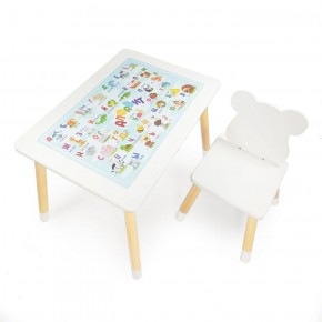 Комплект детской мебели стол и стул Мишутка с накладкой Алфавит (Белый/Белый/Береза) в Александровском - alexsandrovskoe.mebel-74.com | фото