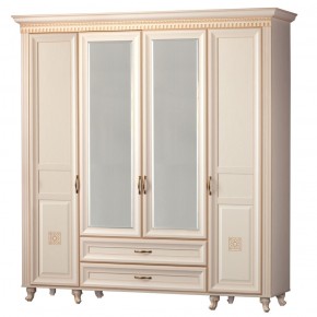 Шкаф для одежды 4-дверный с зеркалом №493 Марлен кремовый белый в Александровском - alexsandrovskoe.mebel-74.com | фото