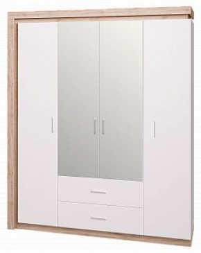 Шкаф для одежды с ящиками 4-х створчатый с зеркалом Люмен 16 в Александровском - alexsandrovskoe.mebel-74.com | фото