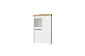 Шкаф с витриной 1V2D, TAURUS, цвет белый/дуб вотан в Александровском - alexsandrovskoe.mebel-74.com | фото