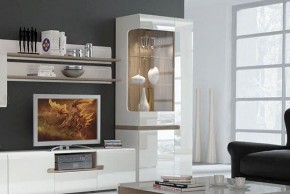 Шкаф с витриной 3D/TYP 01L, LINATE ,цвет белый/сонома трюфель в Александровском - alexsandrovskoe.mebel-74.com | фото